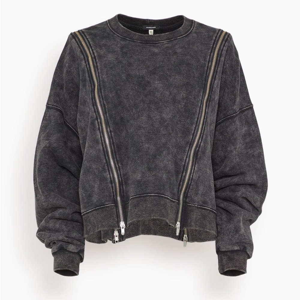 R13 Zippered Crewneck Sweatshirt in Washed Black - size M - Picture 8 of 12